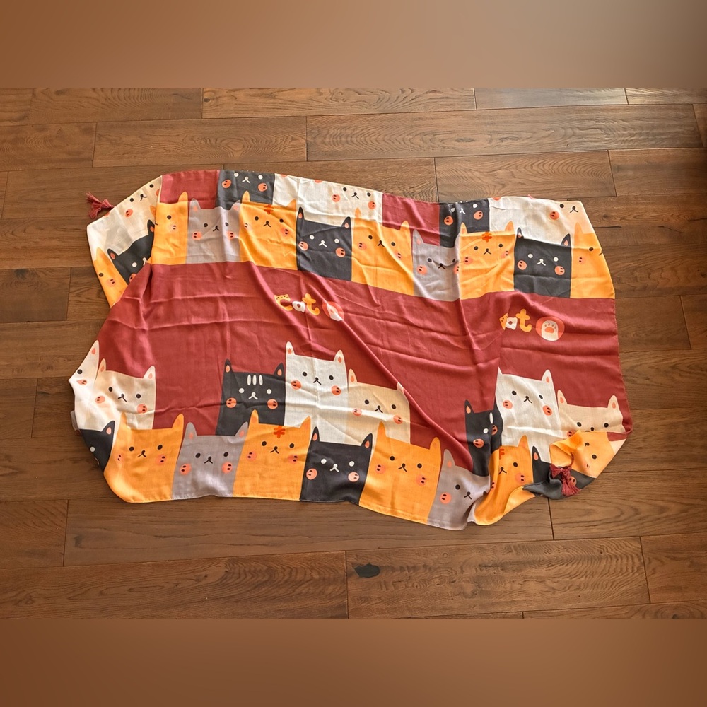 Cute Kawaii Cat Graphic Design Logo Scarf Wrap Shawl
